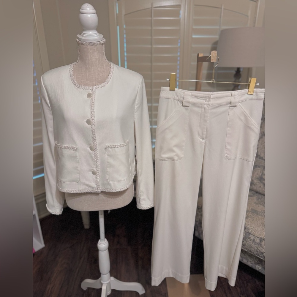 New York & Company Cream White Blazer and Wide-Leg Pants Set
